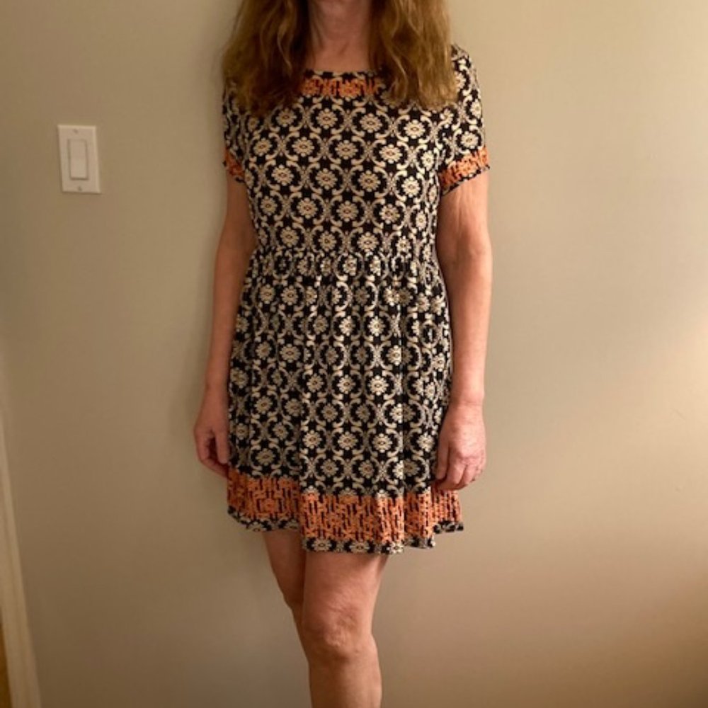 THML dress, size S, black, tan with orange details